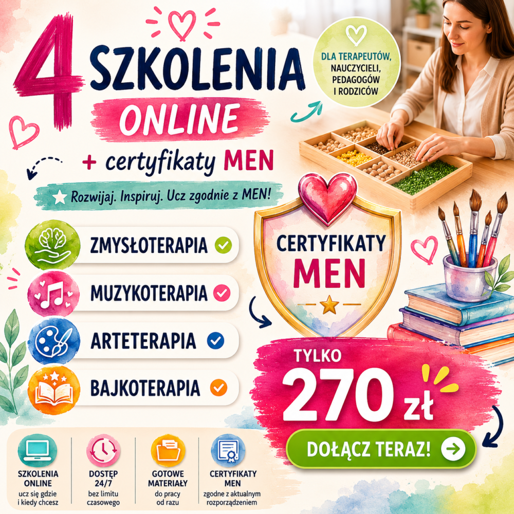 PAKIET 4 KURSÓW TRENERSKICH - TERAPIE KREATYWNE DLA DZIECI